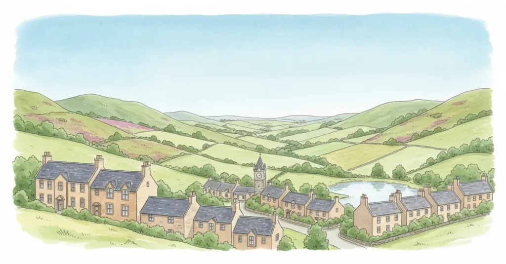 Scenic view of East Renfrewshire countryside and homes – Professional cleaning in Newton Mearns.