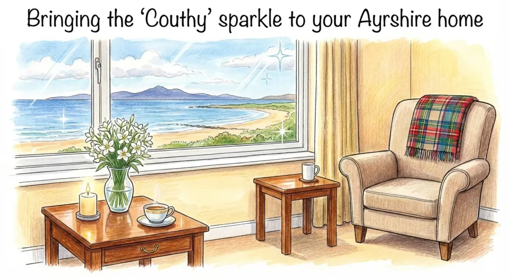 Cozy Ayrshire home interior with a sea view – The Couthy Clean Co philosophy.